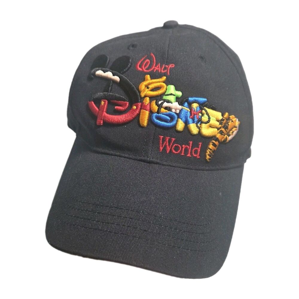 Vintage Walt Disney World Hat OSFA Black Character Letters Snapback Taiwan Cap